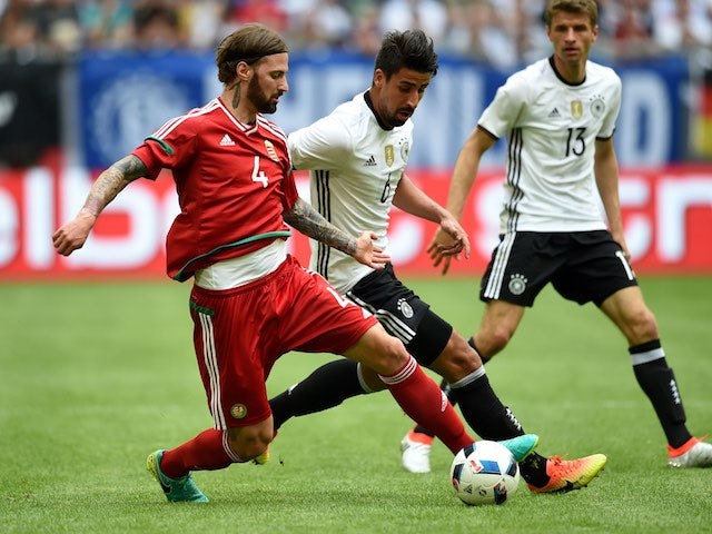 Sami Khedira and Tamas Kadar in action during the international friendly between Germany and Hungary on June 4, 2016