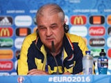 Anghel Iordanescu, coach of Romania, talks during a press conference on June 9, 2016