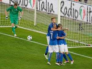Antonio Candreva of Italy celebrates after scoring his opening goal from the penalty spot during the international friendly against Finland on June 6, 2016 