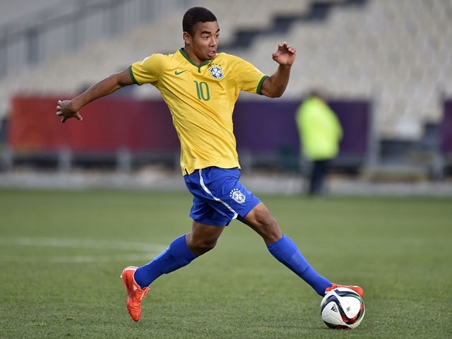 Gabriel Jesus of Brazil takes a pass during the FIFA Under-20 World Cup semi-final against Senegal on June 17, 2015