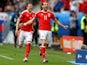 Gareth Bale celebrates scoring Wales's first goal against Slovakia at Euro 2016 on June 11, 2016
