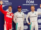 Lewis Hamilton, Nico Rosberg and Sebastian Vettel after qualifying for the Canadian Formula 1 Grand Prix on June 11, 2016