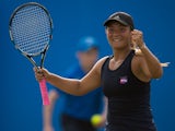 Tara Moore of Great Britain celebrates victory during her match against Christina McHale of USA at the Nottingham Open on June 9, 2016