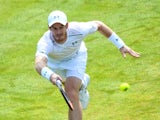 Andy Murray goes for a forehand during the quarter-final match against Kyle Edmund at Queen's on June 17, 2016