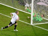 Germany's Bastian Schweinsteiger scores a goal during the Euro 2016 Group C match against Ukraine on June 12, 2016