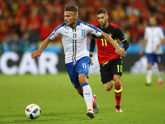 Ciro Immobile in action during the Euro 2016 Group E game between Belgium and Italy on June 13, 2016