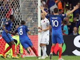 Dimitri Payet celebrates scoring during the Euro 2016 Group A game between France and Albania on June 15, 2016
