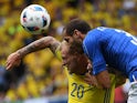 John Guidetti and Giorgio Chiellini in action during the Euro 2016 Group E match between Italy and Sweden on July 17, 2016