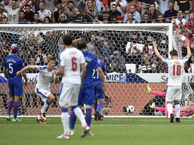 Milan Skoda scores during the Euro 2016 Group D match between Czech Republic and Croatia on July 17, 2016