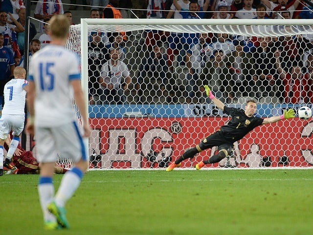 Vladimir Weiss scores during the Euro 2016 Group B game between Russia and Slovakia on June 15, 2016