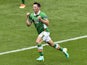 Ireland's midfielder Wesley Hoolahan celebrates after scoring a goal during the Euro 2016 Group E football match between Ireland and Sweden at the Stade de France stadium in Saint-Denis on June 13, 2016
