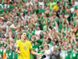 Sweden's forward Zlatan Ibrahimovic gestures at the end of the Euro 2016 group E football match between Ireland and Sweden at the Stade de France stadium in Saint-Denis, near Paris, on June 13, 2016