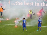 Flares on the pitch during the Euro 2016 Group D match between Czech Republic and Croatia on June 17, 2016