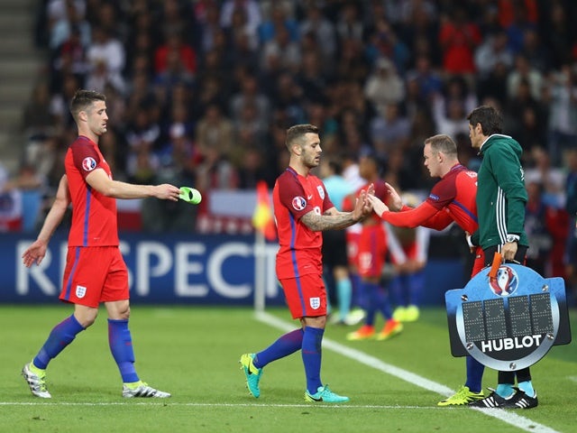 Jack Wilshere is replaced by Wayne Rooney during the Euro 2016 Group B match between Slovakia and England on June 20, 2016