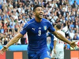 Italy's forward Pelle celebrates after scoring a goal during the Euro 2016 round of 16 football match between Italy and Spain at the Stade de France stadium in Saint-Denis, near Paris, on June 27, 2016. Italy won the match 2-0