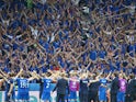Iceland supporters celebrate their team's 2-1 win after the UEFA EURO 2016 round of 16 match between England and Iceland at Allianz Riviera Stadium on June 27, 2016 in Nice, France