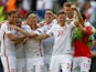 Assorted Poles celebrate after winning the Euro 2016 RO16 match between Switzerland and Poland on June 25, 2016