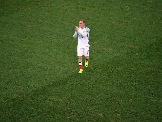 Wayne Rooney of England shows his dejection after his team's 1-2 defeat in the UEFA EURO 2016 round of 16 match between England and Iceland at Allianz Riviera Stadium on June 27, 2016 in Nice, France