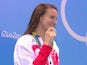 Jazz Carlin poses with her silver medal after the 800m freestyle final at the Rio Olympics on August 12, 2016
