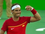 Rafael Nadal shows off the guns after making it through to the semis at the Rio Olympics on August 12, 2016