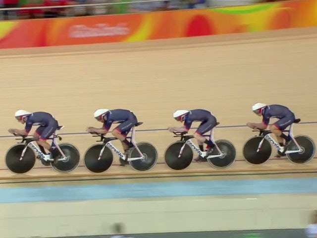 Team GB's men's pursuit team in action on their way to Olympic gold on August 12, 2016