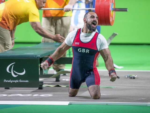 Ali Jawad celebrates winning powerlifting silver for ParalympicsGB at the Rio Paralympics on September 9, 2016