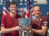 Jamie Murray and Bruno Soares celebrate winning the US Open men's doubles on September 10, 2016