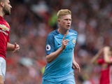 Manchester City playmaker Kevin de Bruyne celebrates giving his side the lead in the Manchester derby against Manchester United at Old Trafford on September 10, 2016