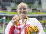 Susannah Rodgers poses with her bronze medal after the women's 50m freestyle S7 event at the Paralympic Games in Rio de Janeiro on September 9, 2016