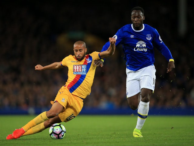 Crystal Palace winger Andros Townsend battles with Everton's Romelu Lukaku during the 1-1 Premier League draw between the two side's at Goodison Park on September 30, 2016