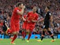 Liverpool's James Milner celebrates after scoring during the Premier League clash between Liverpool and Hull City at Anfield on September 24, 2016