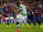 Celtic striker Moussa Dembele shoots during his side's 7-0 defeat to Barcelona in a Champions League match at the Camp Nou on September 13, 2016