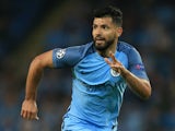 Sergio Aguero of Man City at the Champions League Group C match between Manchester City and Borussia Monchengladbach at the Etihad Stadium on September 14, 2016