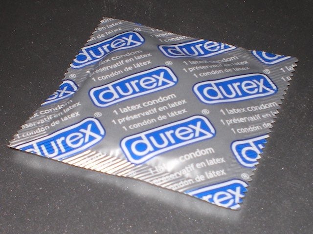 An unused Durex condom