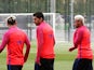 Barcelona trio Lionel Messi, Luis Suarez and Neymar in training