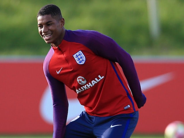 Marcus Rashford in action during England training on October 4, 2016