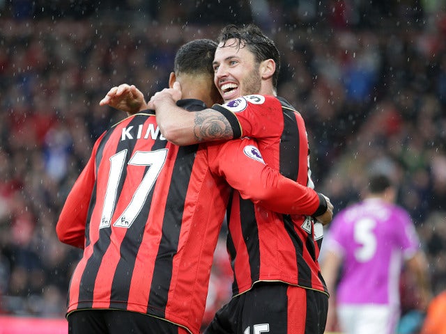 Bournemouth's Adam Smith and Joshua King celebrate a goal during their side's 6-1 victory over Hull City at the Vitality Stadium on October 15, 2016