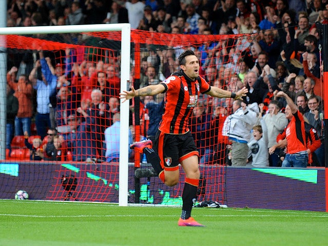 Bournemouth defender Charlie Daniels celebrates after scoring his side's opening goal in the Premier League clash with Hull City at the Vitality Stadium on October 15, 2016