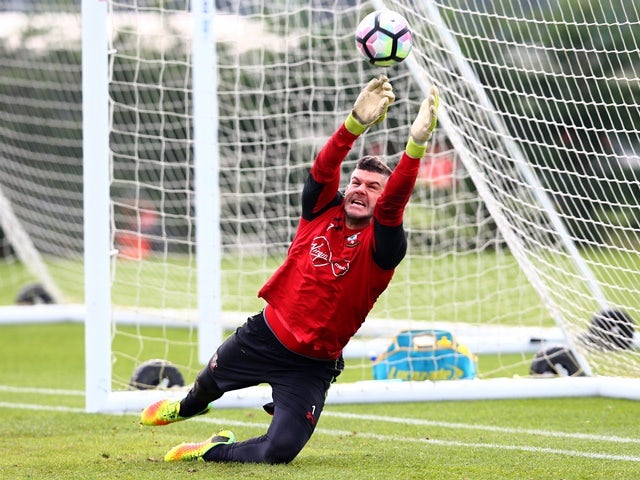 Fraser Forster of Southampton during training on October 14, 2016