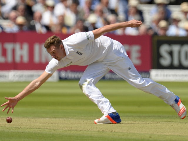 England bowler Jake Ball in action during the first Test between England and Pakistan at Lord's on July 14, 2016