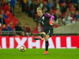 England goalkeeper Joe Hart passes the ball out during his side's World Cup qualifier against Malta at Wembley on October 8, 2016