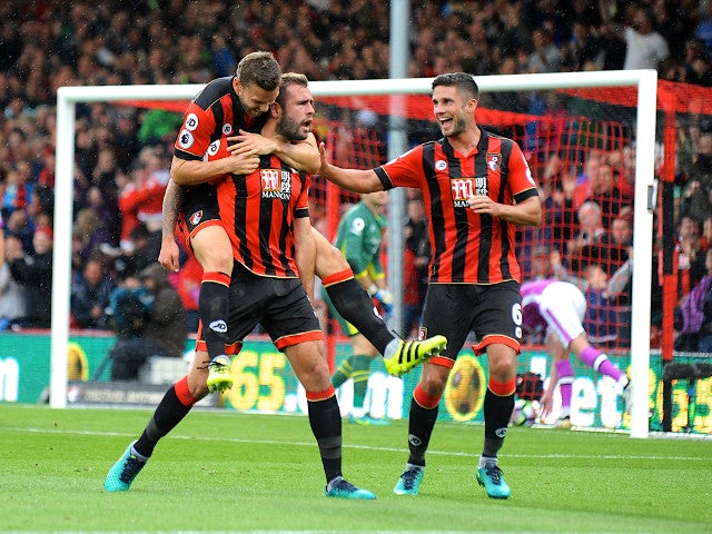 Bournemouth defender Steve Cook celebrates after scoring during his side's 6-1 Premier League win over Hull City at the Vitality Stadium on October 15, 2016