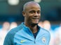 Manchester City captain Vincent Kompany warms up before his side's Premier League match against Everton at the Etihad Stadium on October 15, 2016