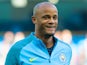 Manchester City captain Vincent Kompany warms up before his side's Premier League match against Everton at the Etihad Stadium on October 15, 2016