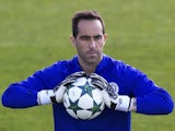 Manchester City goalkeeper Claudio Bravo training on October 18, 2016 ahead of their match with Barcelona