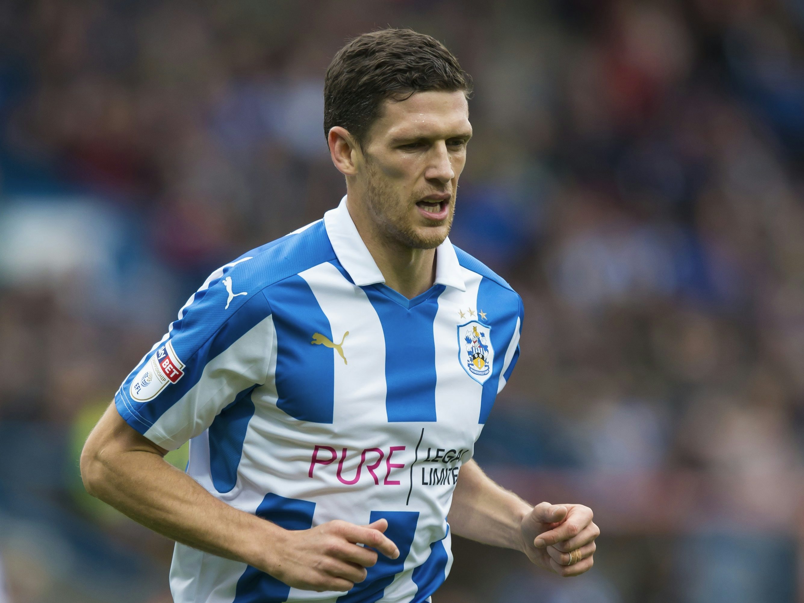 Huddersfield Town defender Mark Hudson during the Championship match against Sheffield Wednesday on October 16, 2016