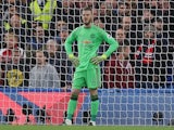 David De Gea can't believe his beautiful eyes during the Premier League game between Chelsea and Manchester United on October 23, 2016