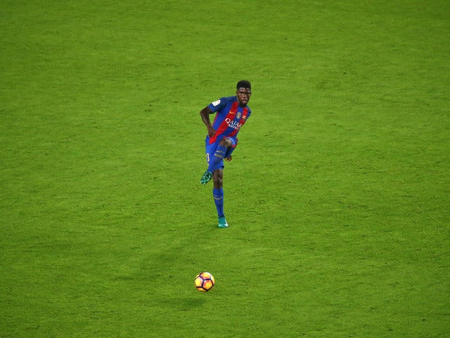 Samuel Umtiti in action for Barcelona during their La Liga clash with Granada at the Camp Nou on October 29, 2016
