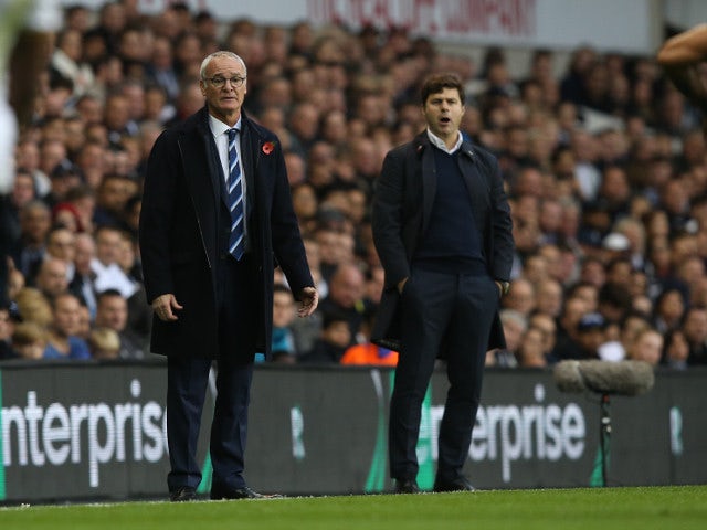 Leicester City manager Claudio Ranieri on the touchline with Tottenham Hotspur counterpart Mauricio Pochettino during the Premier League clash between the two sides at White Hart Lane on October 29, 2016