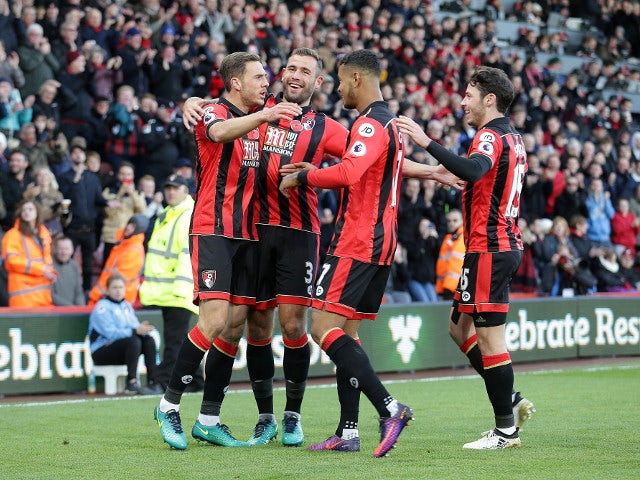 Bournemouth players celebrate following Dan Gosling's opening goal in their Premier League clash with Sunderland at the Vitality Stadium on November 5, 2016